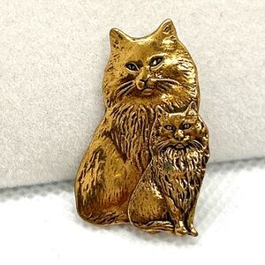 Cute Vintage Gold Tone‎ Persian Cats Lapel Pin Brooch